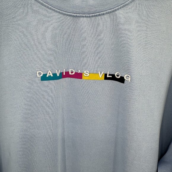 David Dobrik Blue David's Vlog Crew Neck Pullover Sweatshirt sz L Large Merch - Picture 3 of 5